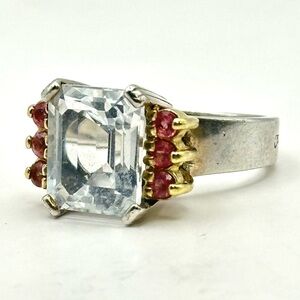 Lagos Caviar Estate White Topaz & Pink Tourmaline Ring Size 7
